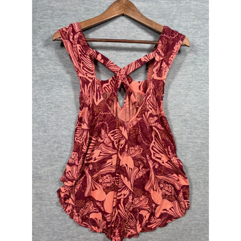 Free People‎ XS Floral Crisscross Back Babydoll Tank Top Sugar Cane